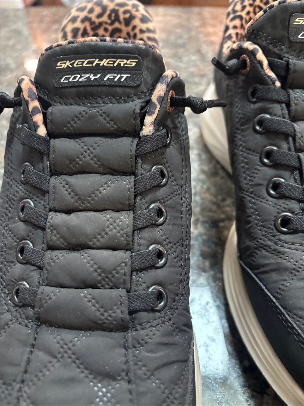 Skechers Women's Black Sneakers with Leopard-Print Collar - Picture 3 of 4